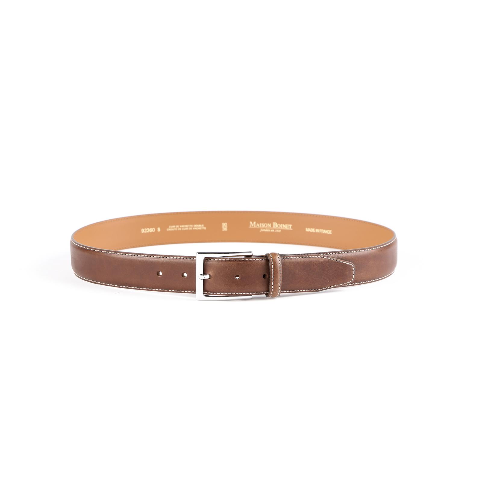 BROWN CALF LEATHER BELT | Maison Boinet