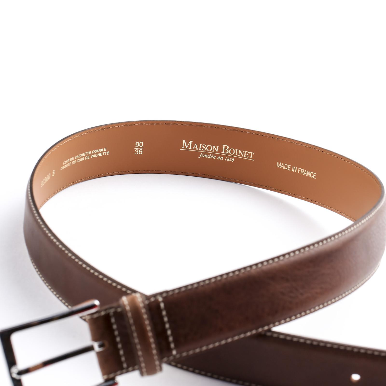 BROWN CALF LEATHER BELT | Maison Boinet